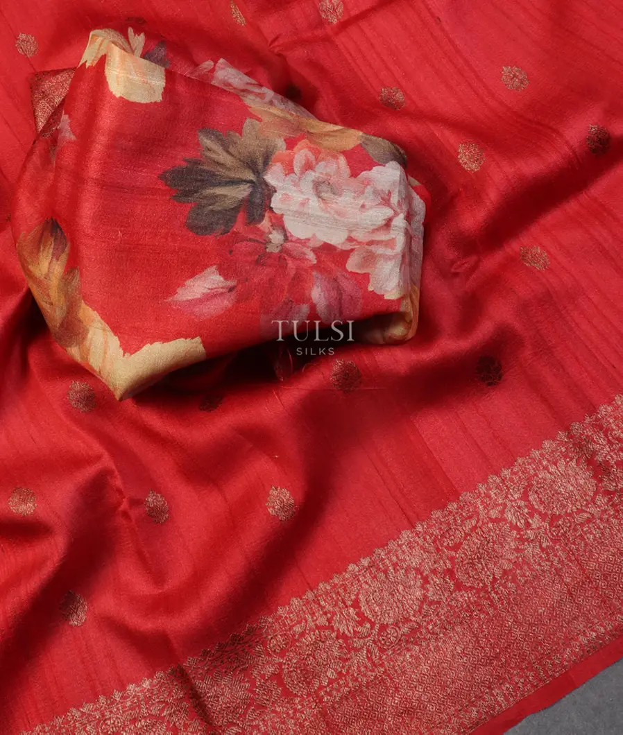 Red Banaras Tussar Georgette Saree T5418584