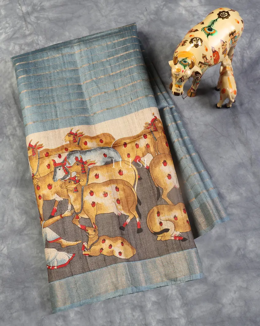 Blue Tussar Printed Saree T540741-image