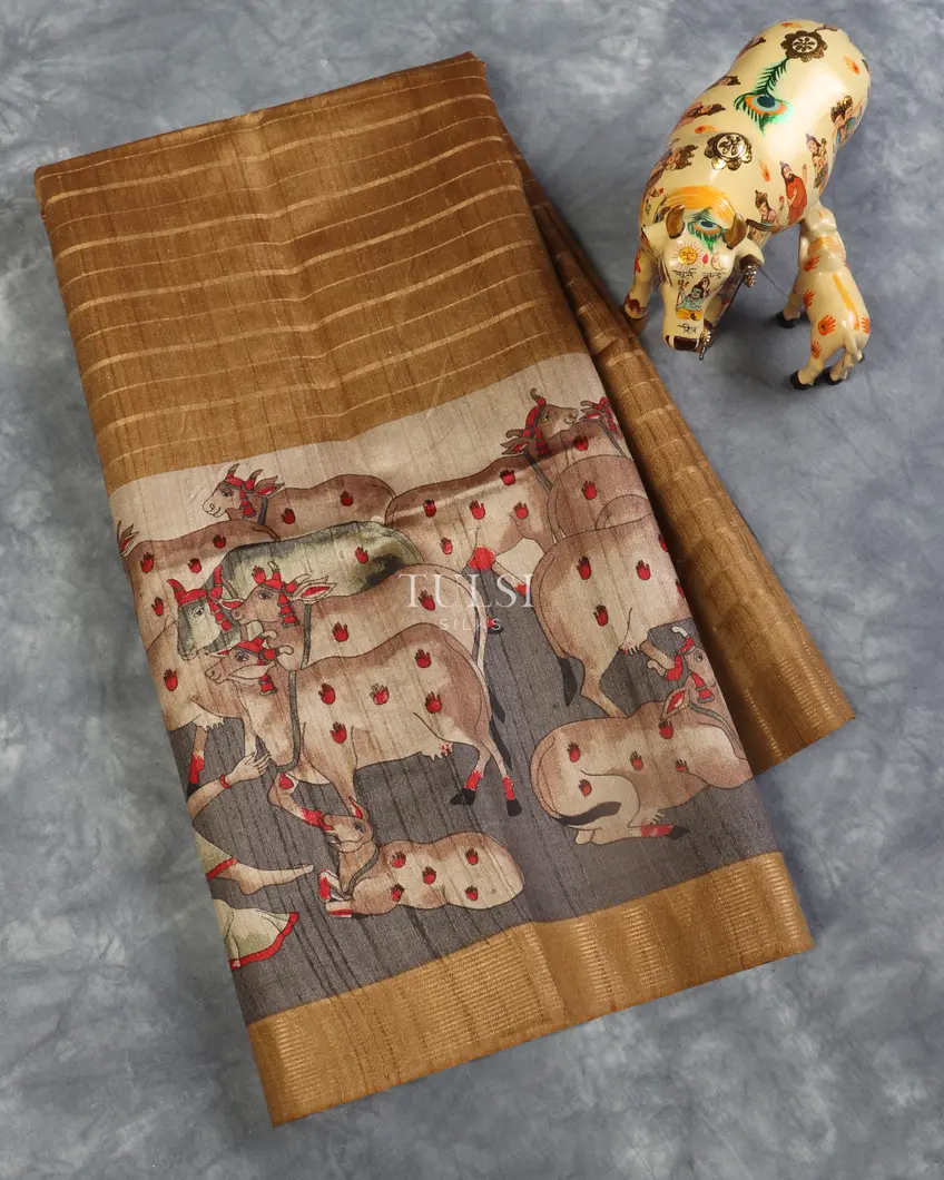Brown Tussar Printed Saree T538904-image