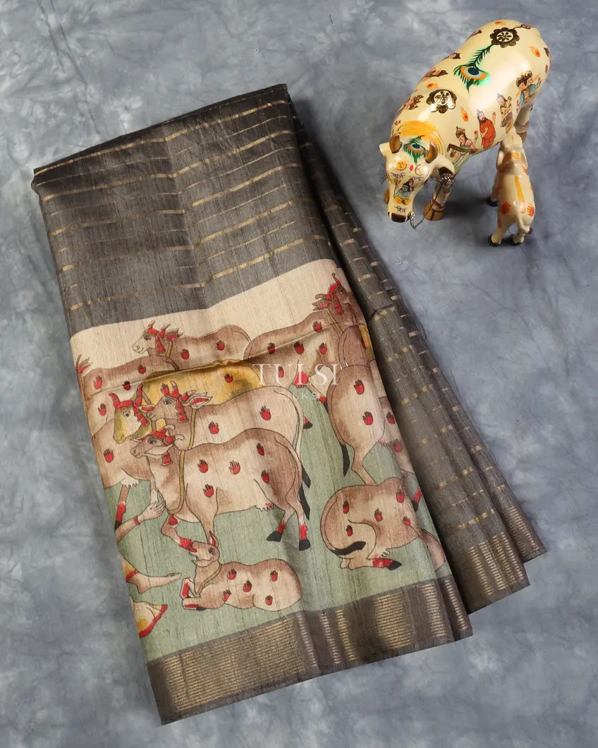 Grey Tussar Printed Saree T540738-image