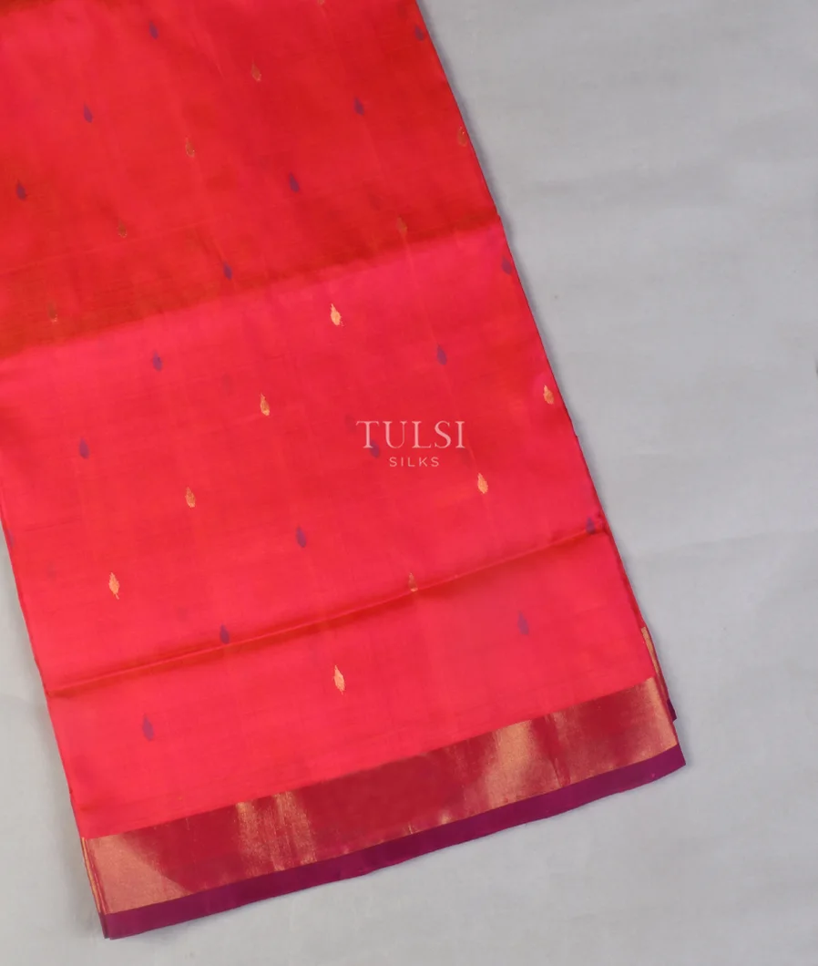 Orangish Pink Uppada Silk Saree T535237-image