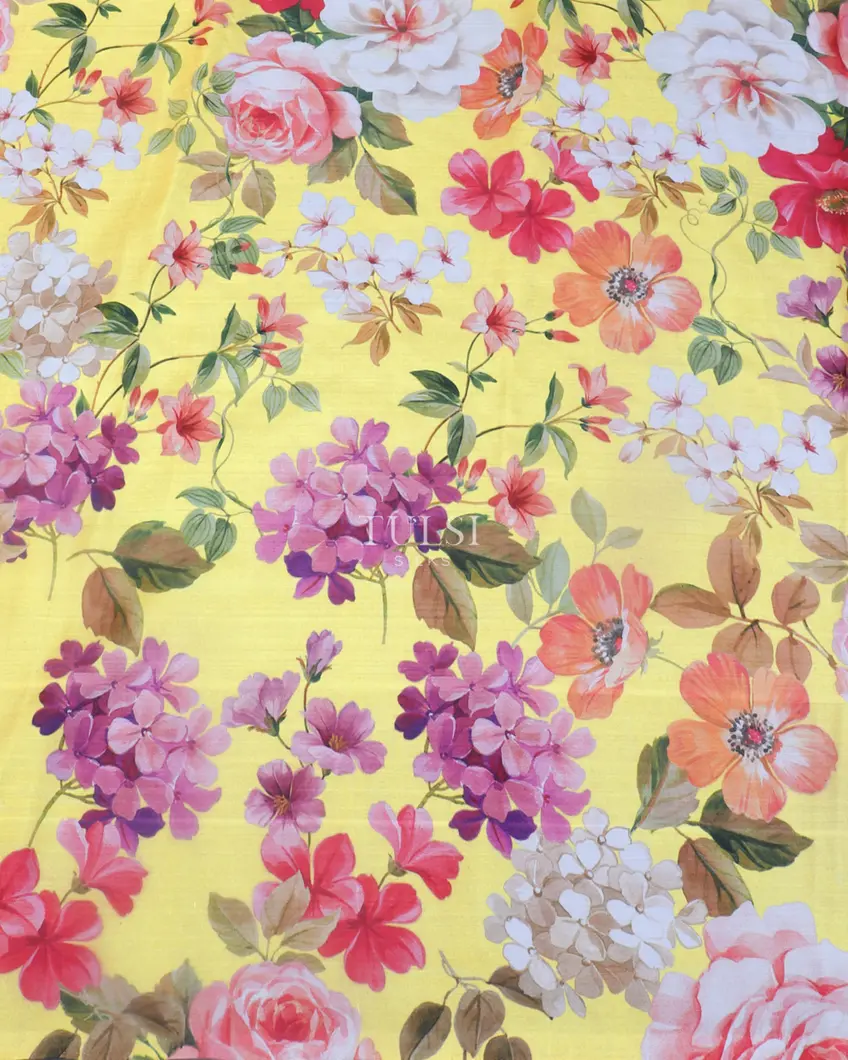 Yellow Hand Printed Kanjivaram Silk Saree T5369183