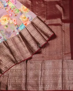 Purple Hand Printed Kanjivaram Silk Saree T5369292
