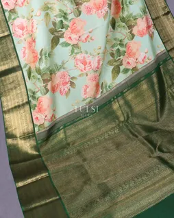 Green Hand Printed Kanjivaram Silk Saree T5369235