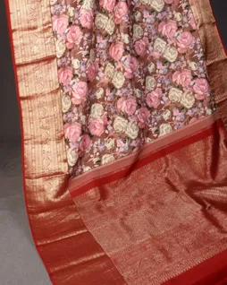 Brown Hand Printed Kanjivaram Silk Saree T5369275