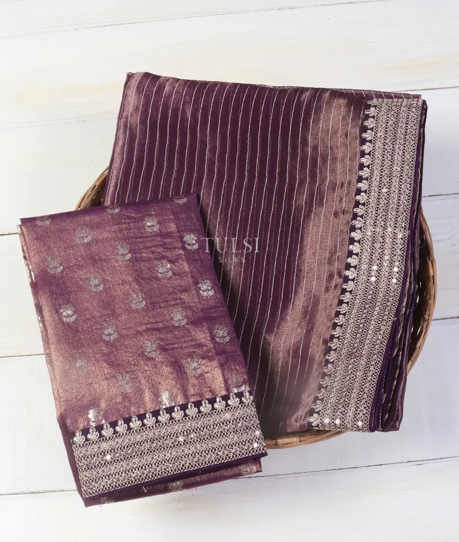 Purple Kora Tissue Organza Embroidery Saree T543080-image