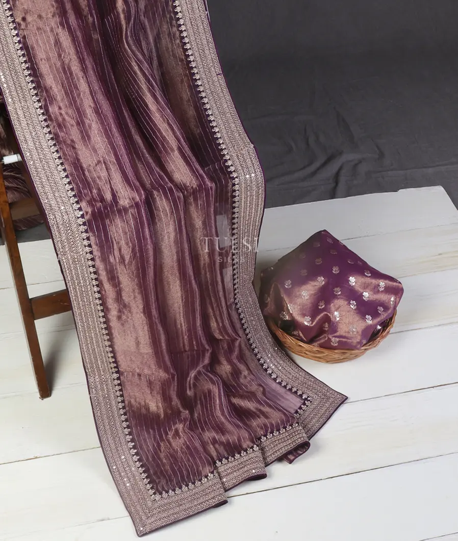 Purple Kora Tissue Organza Embroidery Saree T5430802