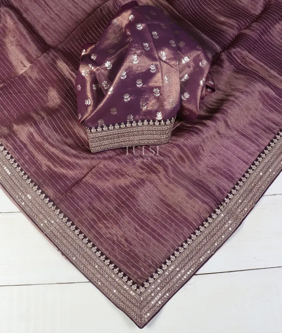 Purple Kora Tissue Organza Embroidery Saree T5430804