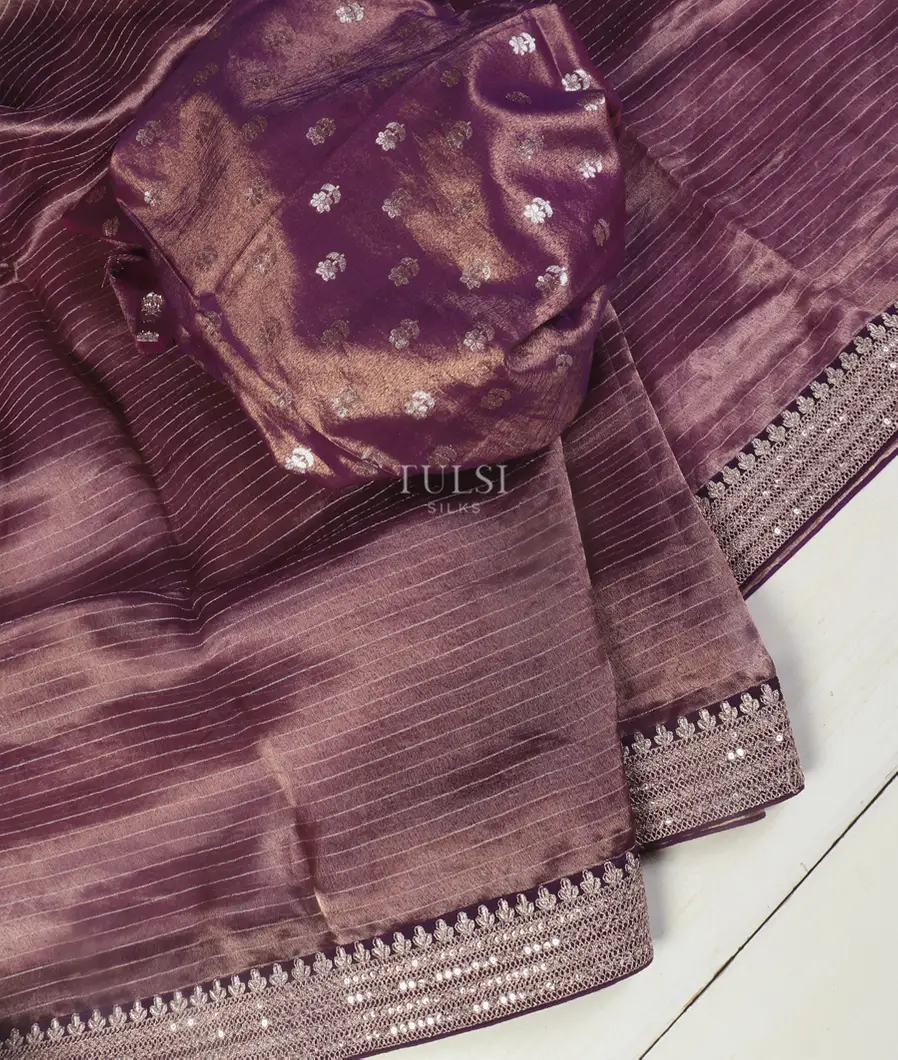 Purple Kora Tissue Organza Embroidery Saree T5430805