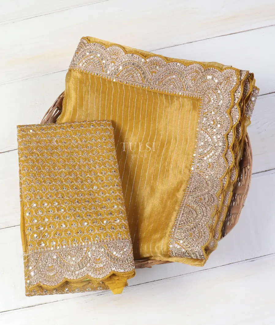 Yellow Kora Tissue Organza Embroidery Saree T543087-image
