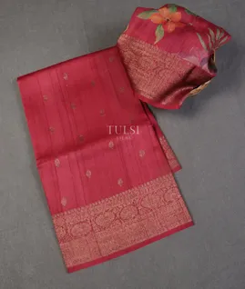 Pinkish Red Banaras Tussar Georgette Saree T5304191