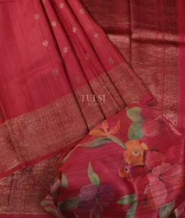 Pinkish Red Banaras Tussar Georgette Saree T5304192