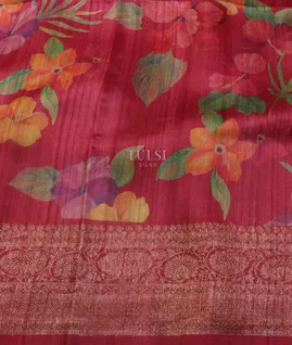 Pinkish Red Banaras Tussar Georgette Saree T5304193