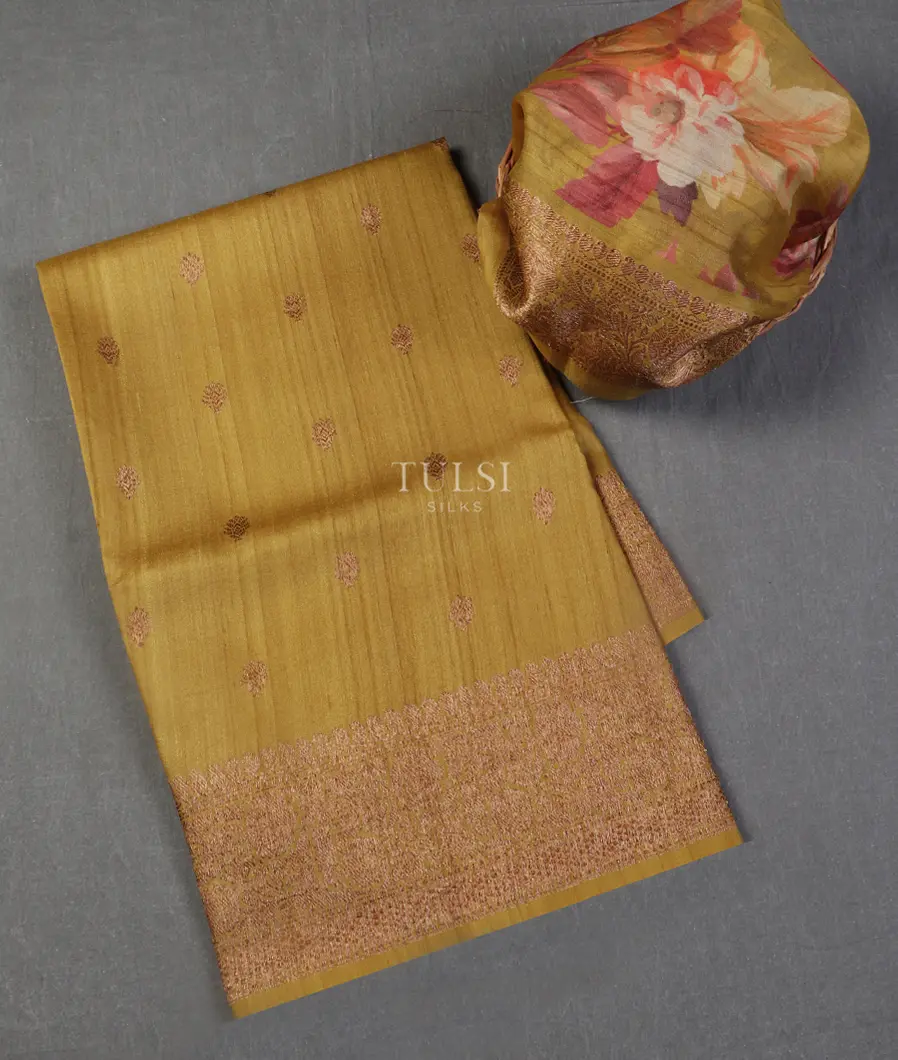 Yellowish Green Banaras Tussar Georgette Saree T541870-image