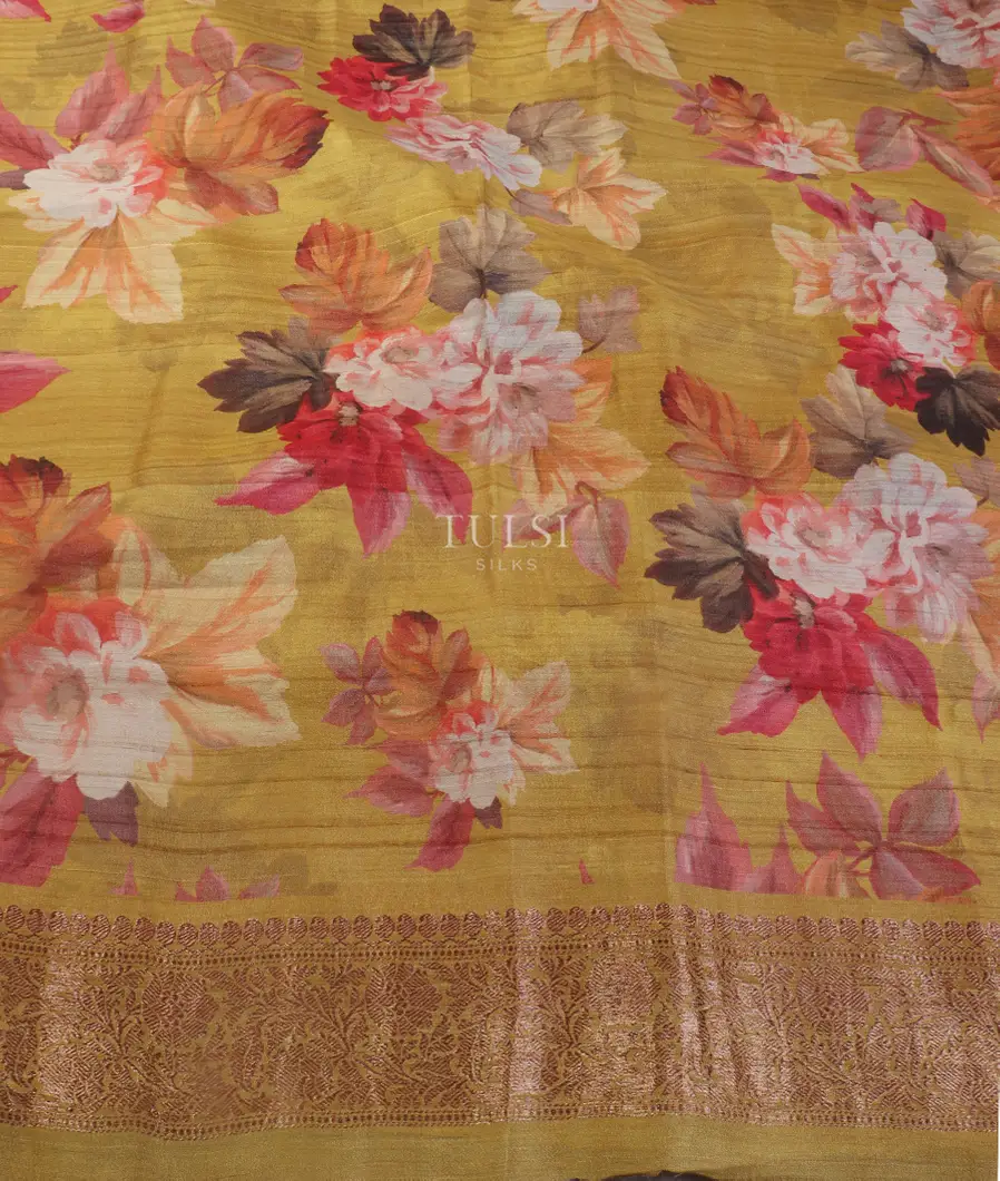 Yellowish Green Banaras Tussar Georgette Saree T5418703