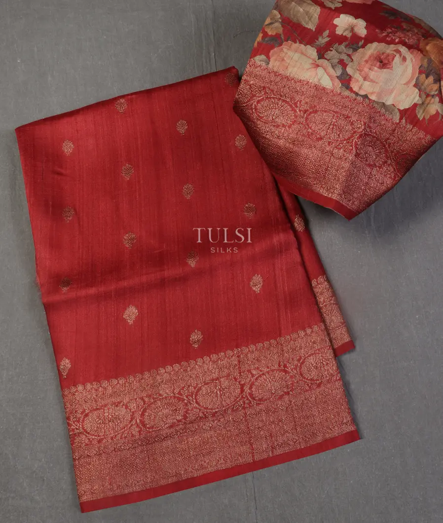 Red Banaras Tussar Georgette Saree T541875-image