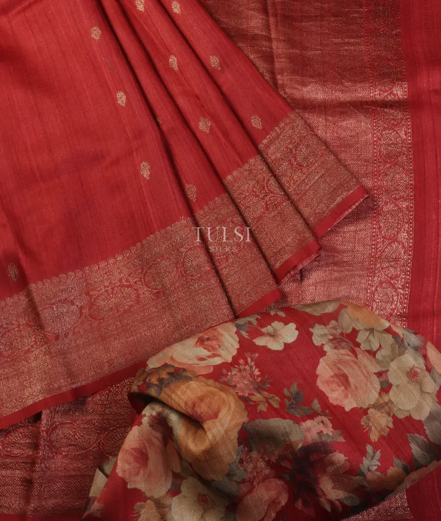 Red Banaras Tussar Georgette Saree T5418752