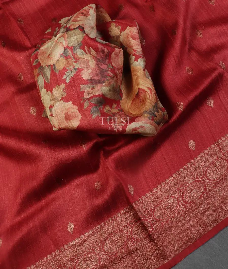 Red Banaras Tussar Georgette Saree T5418754