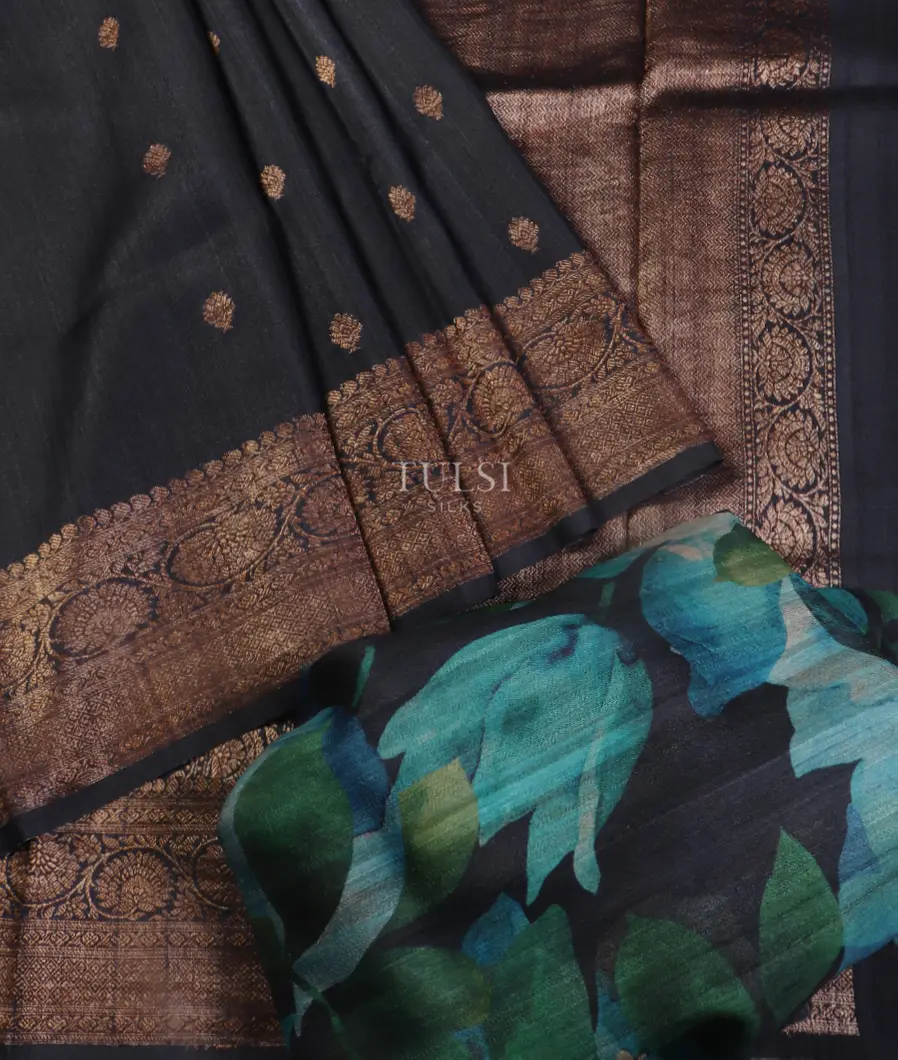 Elephant Grey Banaras Tussar Georgette Saree T5304342