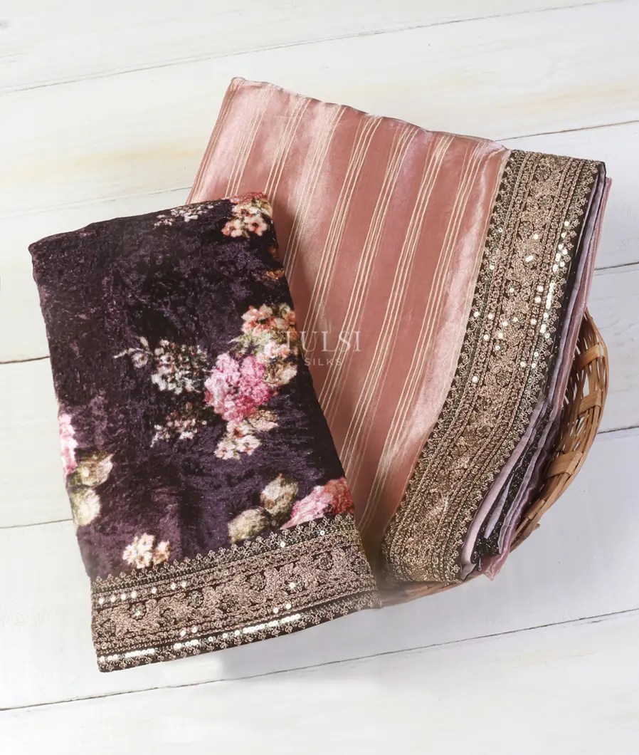 Pink Kora Tissue Organza Embroidery Saree T543104-image