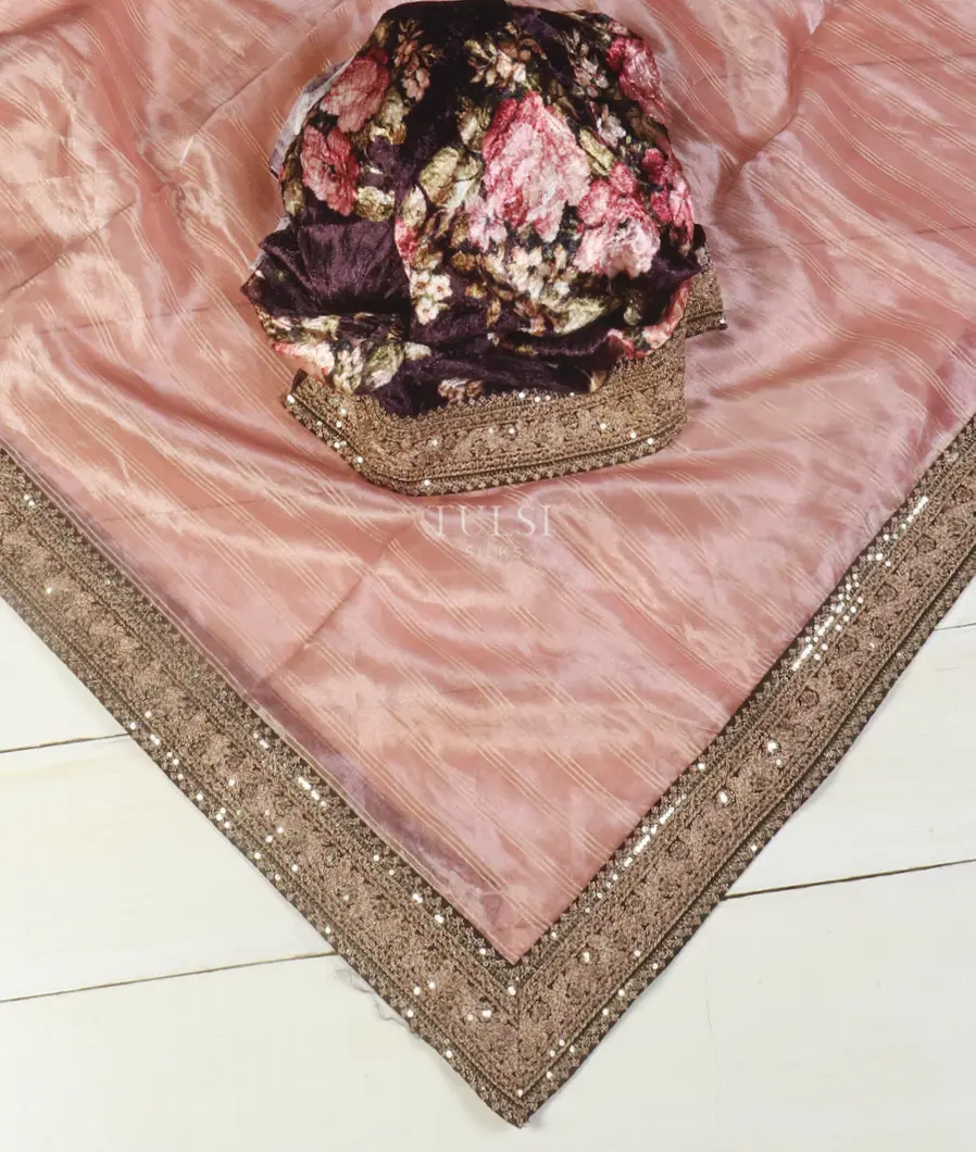 Pink Kora Tissue Organza Embroidery Saree T5431044