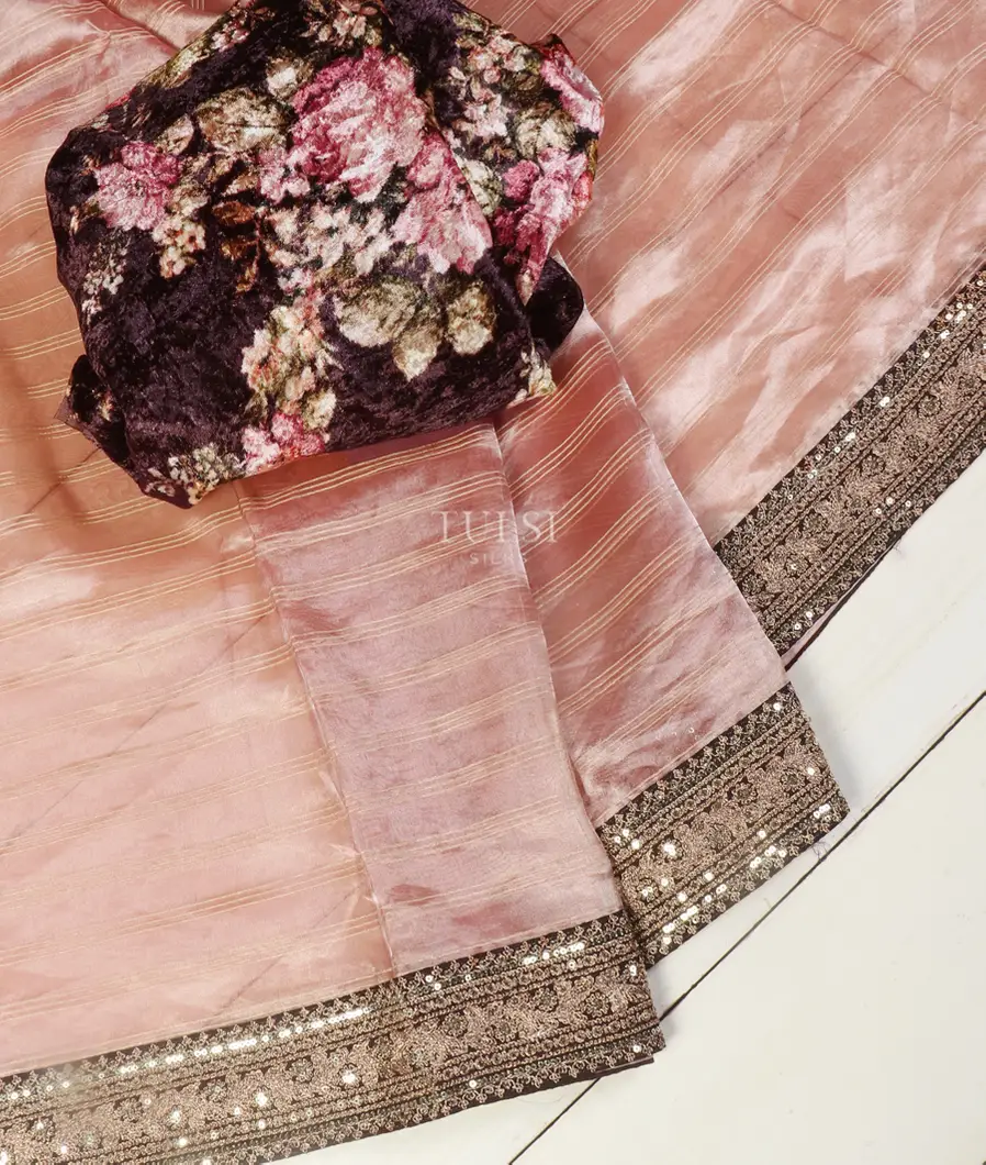 Pink Kora Tissue Organza Embroidery Saree T5431045
