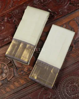 Light Ash Grey Handwoven Kanjivaram Silk Dhoti and Vastharam T5387041