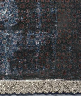Blue Crinkle Crepe Embroidery Silk Saree T5431073