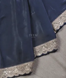 Blue Crinkle Crepe Embroidery Silk Saree T5431074