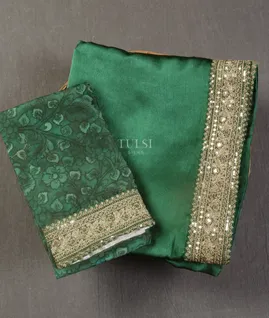 Green Crinkle Crepe Embroidery Silk Saree T5430961