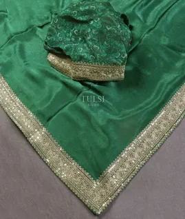 Green Crinkle Crepe Embroidery Silk Saree T5430962