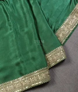 Green Crinkle Crepe Embroidery Silk Saree T5430964