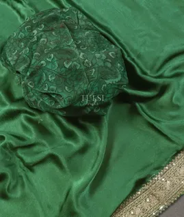 Green Crinkle Crepe Embroidery Silk Saree T5430965