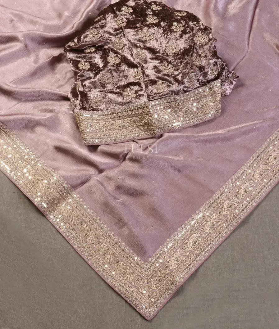 Lavender Crinkle Crepe Embroidery Silk Saree T5430572