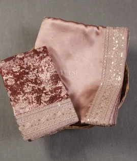 Mauve Pink Crinkle Crepe Embroidery Silk Saree T5430561