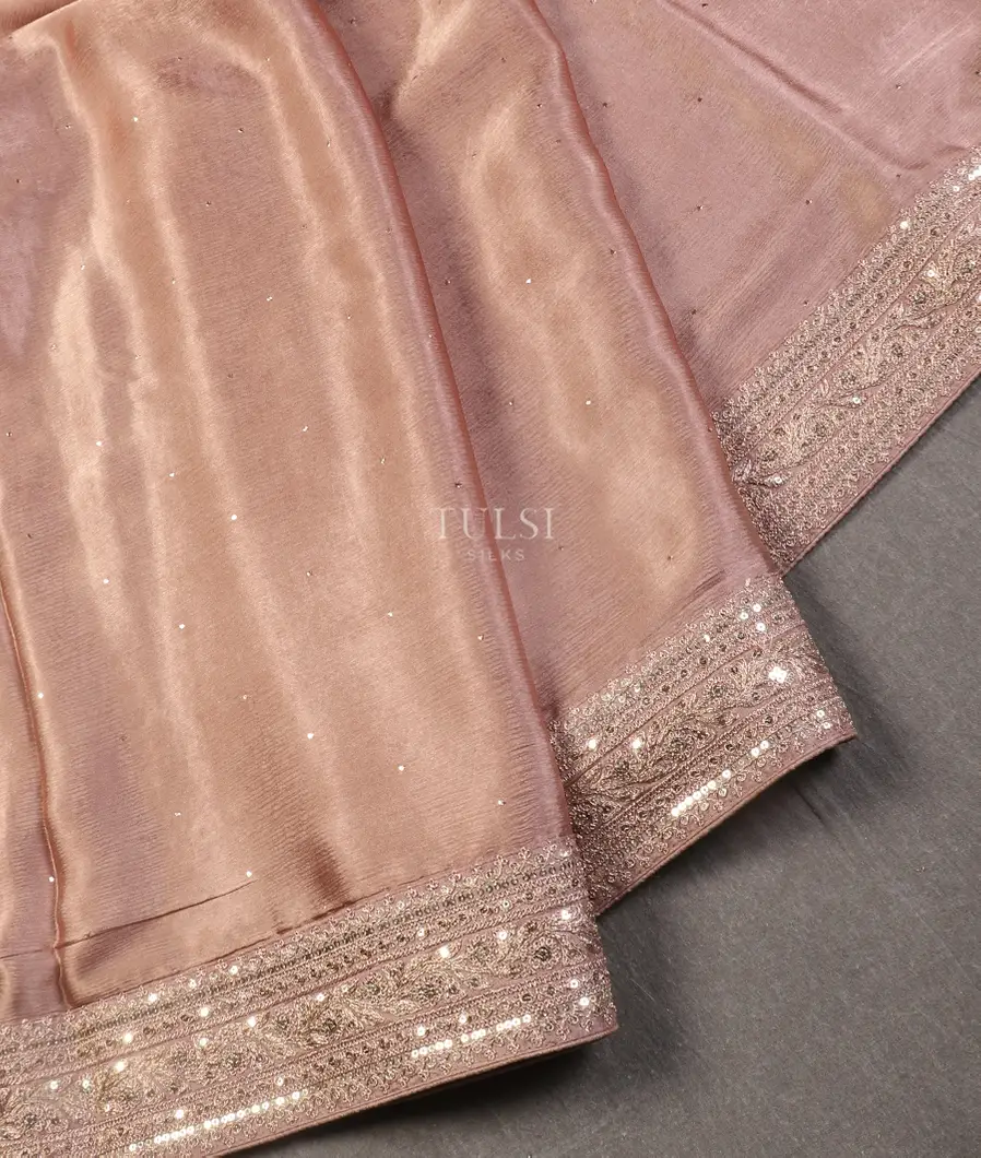 Mauve Pink Crinkle Crepe Embroidery Silk Saree T5430564