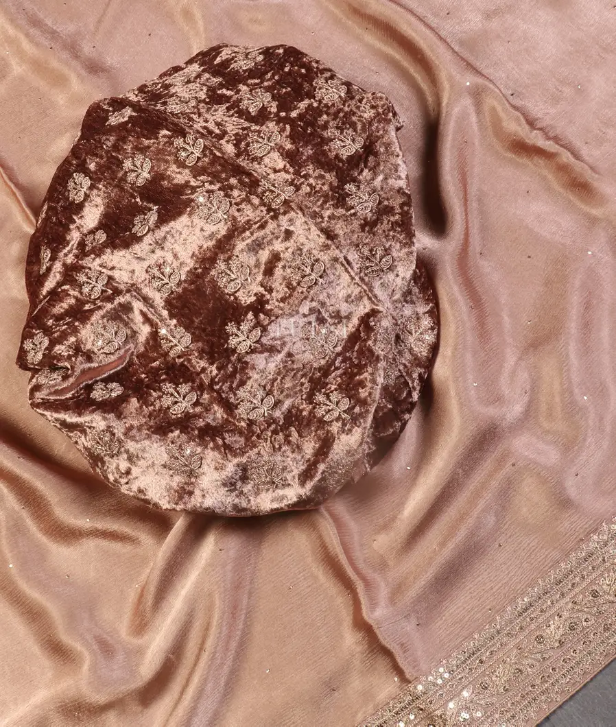 Mauve Pink Crinkle Crepe Embroidery Silk Saree T5430565