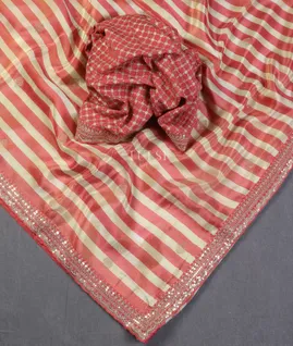 Reddish Pink Tissue Crepe Embroidery Silk Saree T5430712