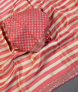 Reddish Pink Tissue Crepe Embroidery Silk Saree T5430716