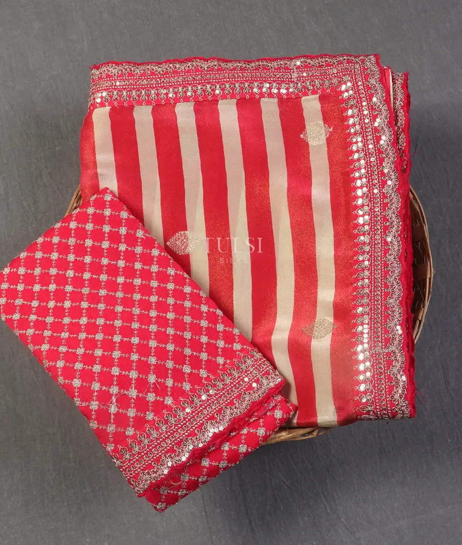 Red Tissue Crepe Embroidery Silk Saree T543070-image