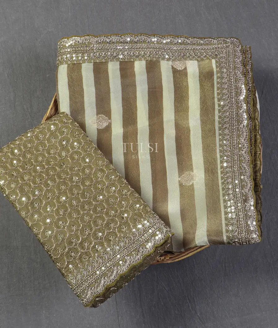 Green Tissue Crepe Embroidery Silk Saree T543072-image