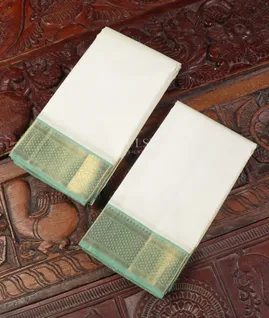 White  Handwoven Kanjivaram Silk Dhoti and Vastharam T5429731