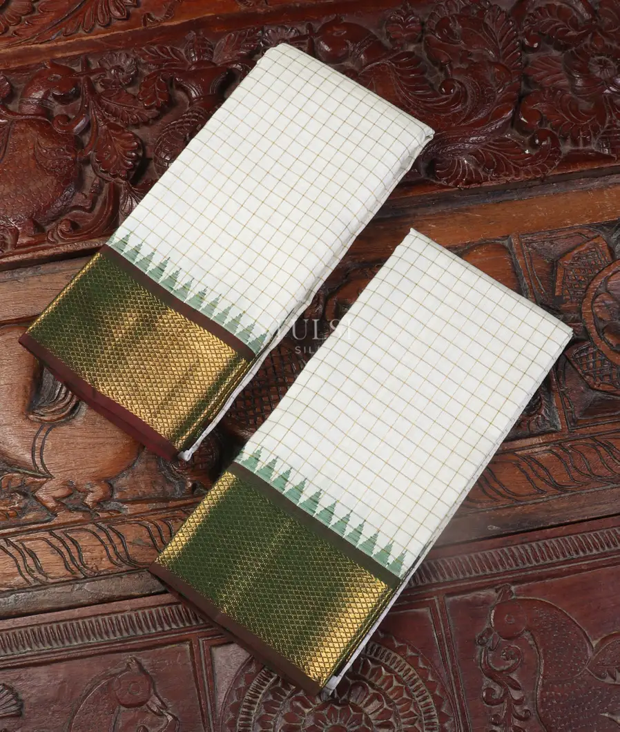 Off-White Handwoven Kanjivaram Silk Dhoti and Vastharam T528341-image