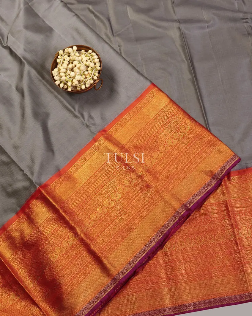 Grey Twill Kanjivaram Silk Saree T360017-image