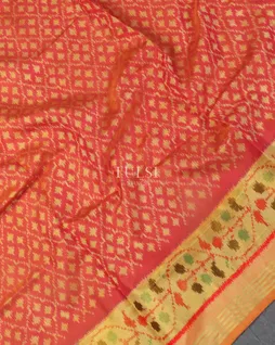 Orangish Pink Patola Silk Saree T5282495