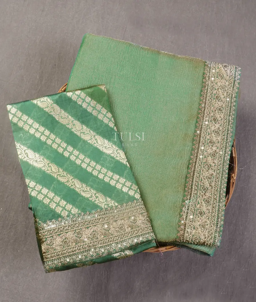 Green Kora Tissue Organza Embroidery Saree T543062-image