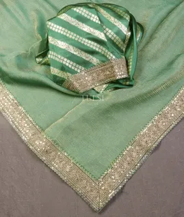 Green Kora Tissue Organza Embroidery Saree T5430622