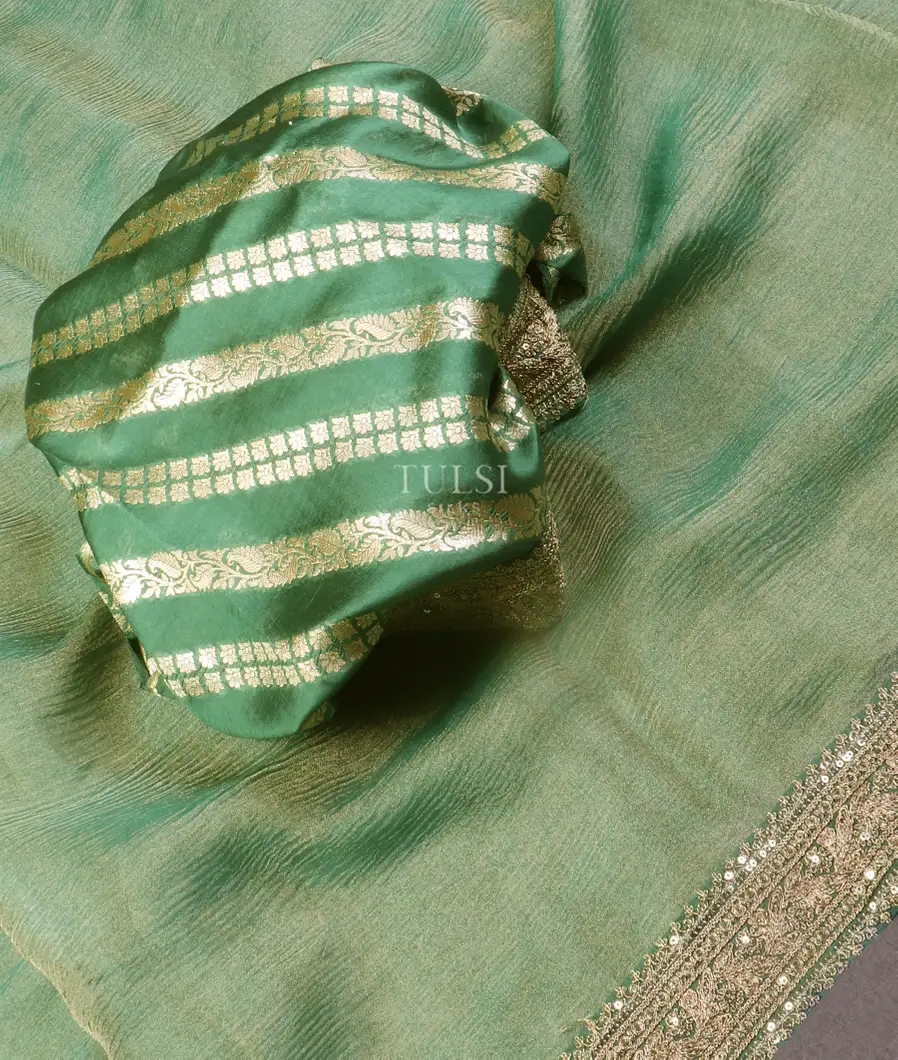 Green Kora Tissue Organza Embroidery Saree T5430625