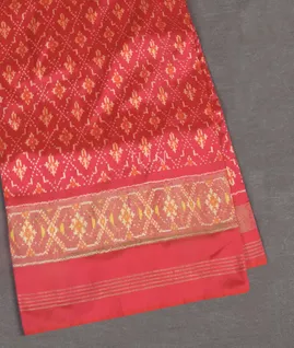 Pinkish Red Ikat Silk Saree T5449251