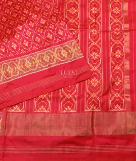 Pinkish Red Ikat Silk Saree T5449254